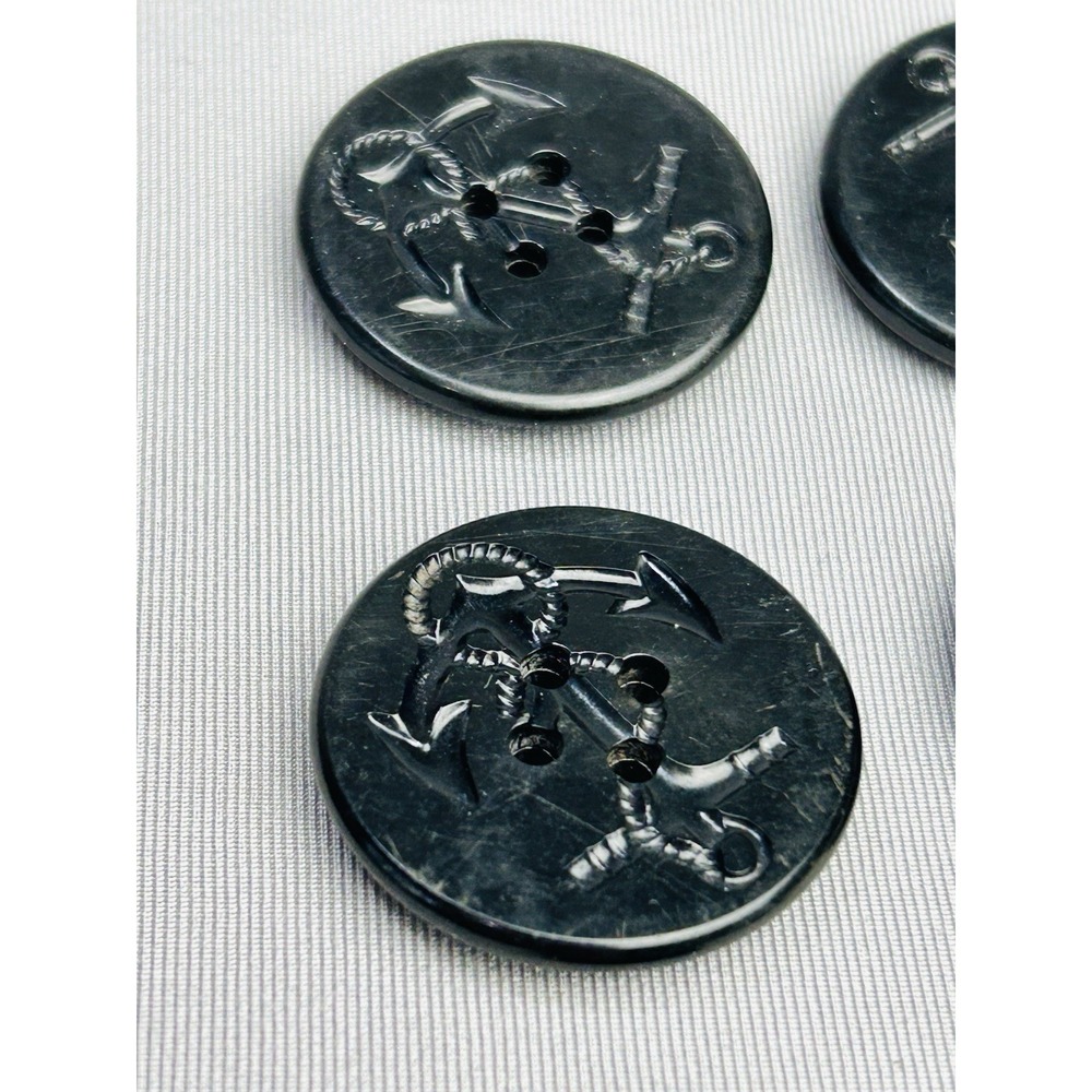 Vintage Pea Coat Large Black Anchor Buttons Possibly Bakelite Set Of 6
